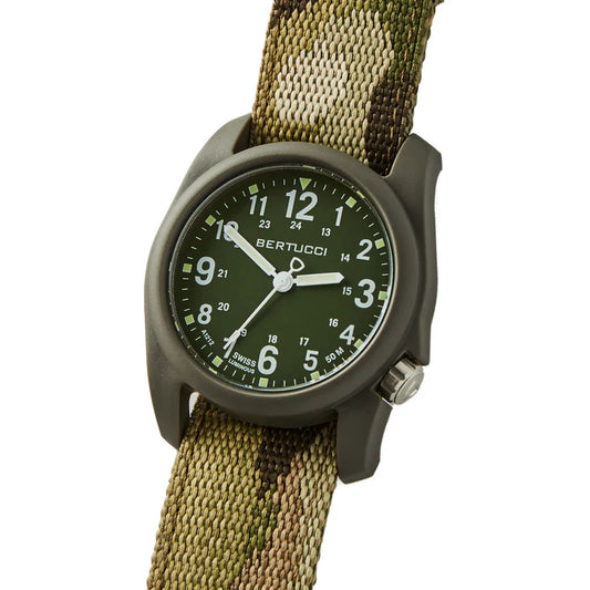 Bertucci DX3 Camo Field Watch 40mm – Olive Dial, Multicam C-Type Camo Webbing Band