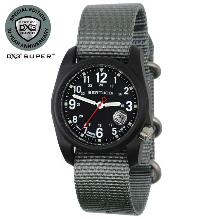 BERTUCCI DX3 Field Watch | Vintage Drab Nylon Band | Swiss Super Luminous Technology | Innovative Design, Durable Build, Light Weight Comfort | 11201