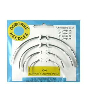 C.S. Osborne K-4 Curved 3 Square Point Needle Card Include 3" 4" 5" and 6" Long