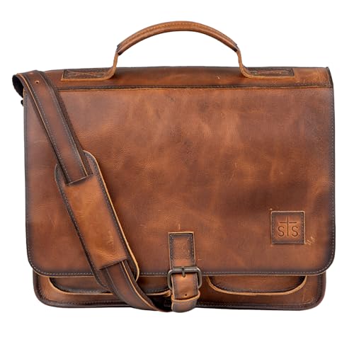 STS Ranchwear Tucson Portfolio Leather Office Work Briefcase Messenger Bag, Top Carry Handle & Shoulder Strap, Rich Tan by STS Ranchwear in Rich Tan