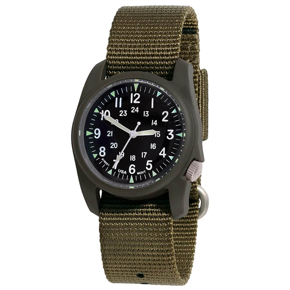 BERTUCCI Black Dial Dark Olive Case RETROFORM™ OD Nylon Band Wrist Watch
