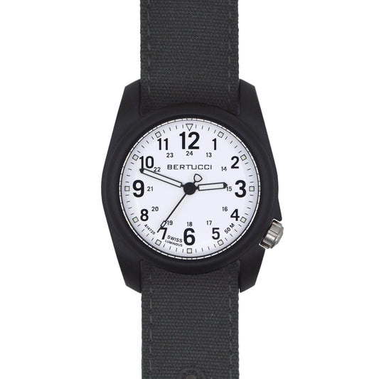 BERTUCCI Mens DX3 Black Comfort Canvas Band White Analog Dial Quartz Watch