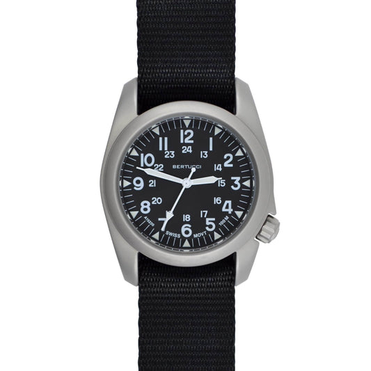 BERTUCCI A-2S Vintage™ Black Dial, Black Comfort-Webb™ Band | 40mm Stainless Steel Case