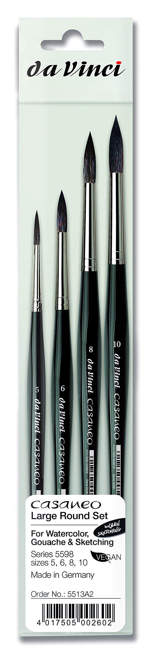 da Vinci Brushes 5598 Casaneo Large Round (Sizes 5,6,8,10) Artist Brush Set, Black, 4