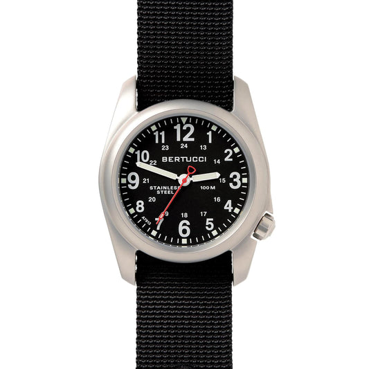 BERTUCCI® Stainless Steel Field Watch - A-2S Field™ Black Dial - Black Nylon Band 11050