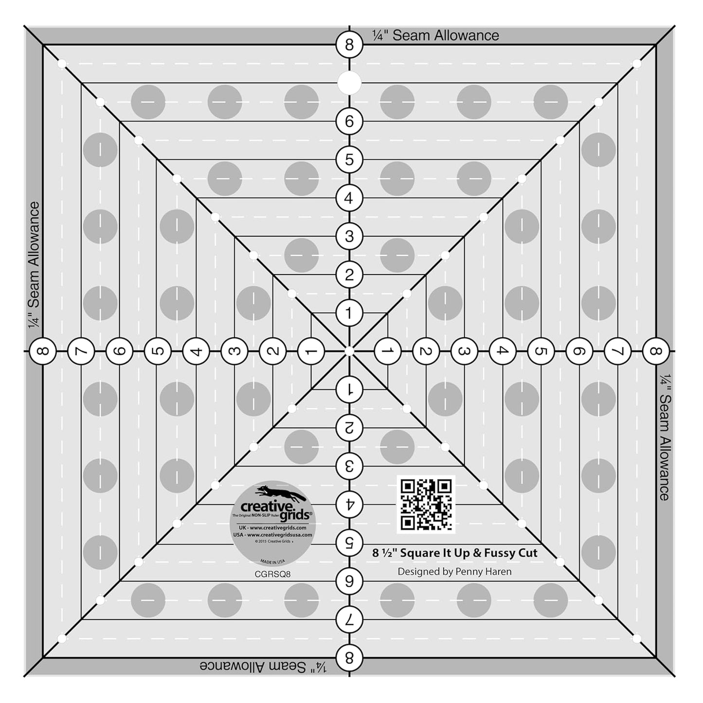 Creative Grids Quilt Ruler 8-1/2in Square It Up or Fussy Cut Square - CGRSQ8
