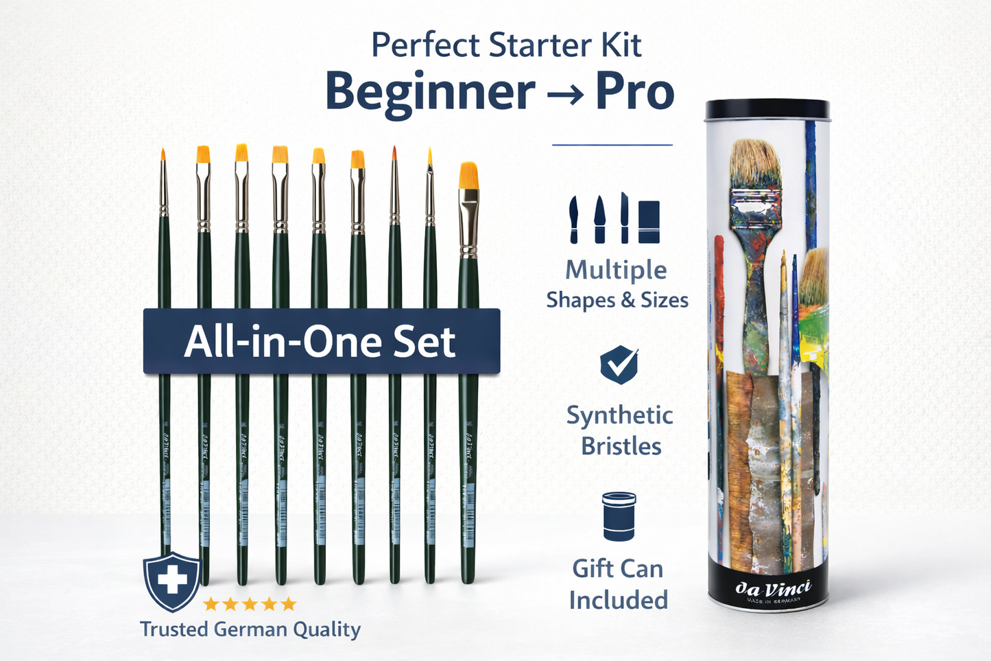 da Vinci Oil & Acrylic Series 5404 Nova Paint Brush Set, Synthetic with Gift Can, Multiple Sizes, 10 Brushes (Series 1670 and 1870)