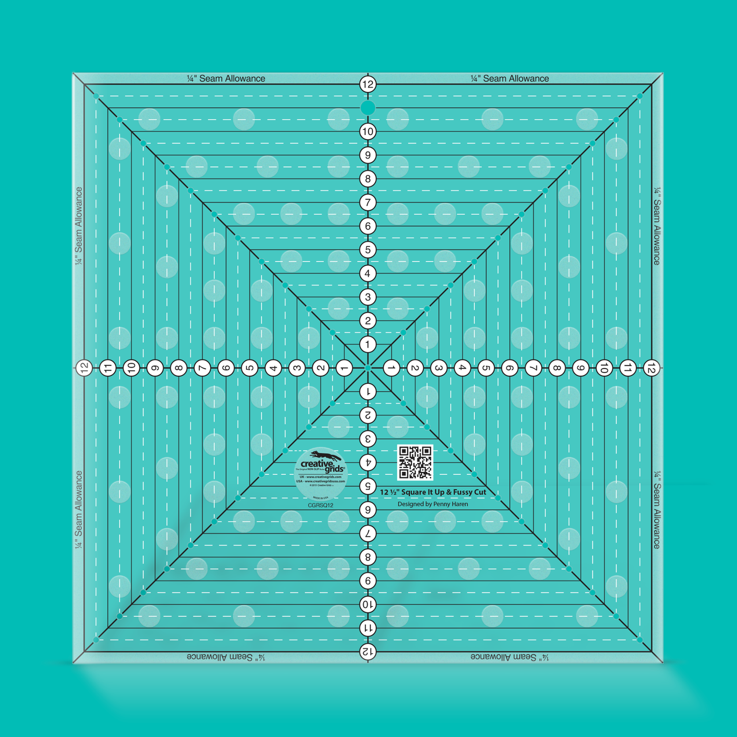 Creative Grids 12-1/2in Square It Up or Fussy Cut Square Quilting Ruler - CGRSQ12