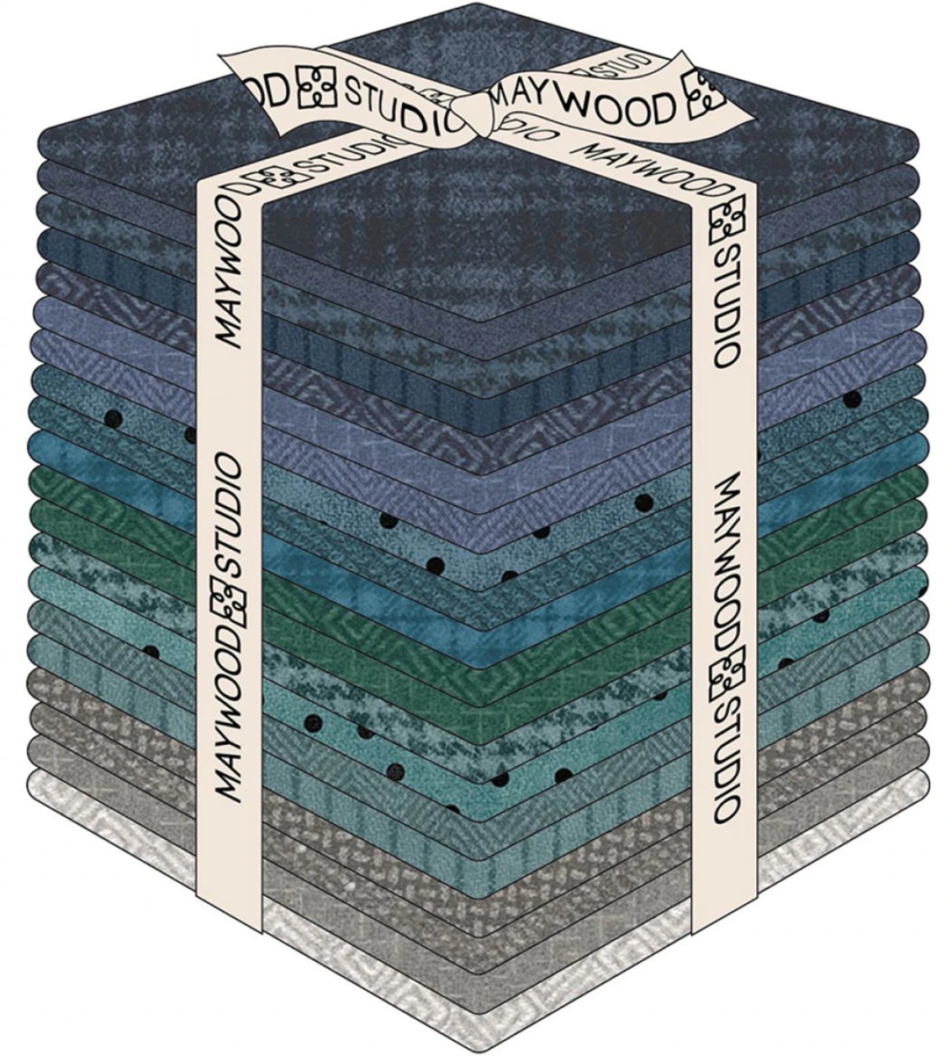 Woolies Flannel Stormy Seas fat quarter bundle FQ-MASWOF-STS with 20 cotton flannel pieces in dark blue, teal, sea green, and grey wool-look textures
