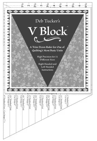 Studio 180 Design Deb Tucker’s V Block clear acrylic quilting ruler tool shown on a cutting mat for making star point units