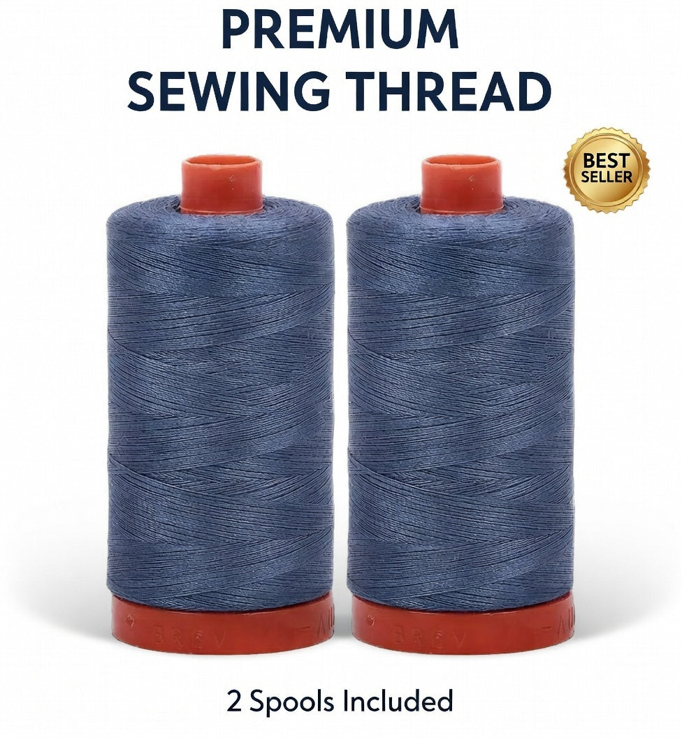 2-Pack - Aurifil 50WT - Blue Grey (1126) Solid - Mako Cotton Thread - 1422 Yards Each