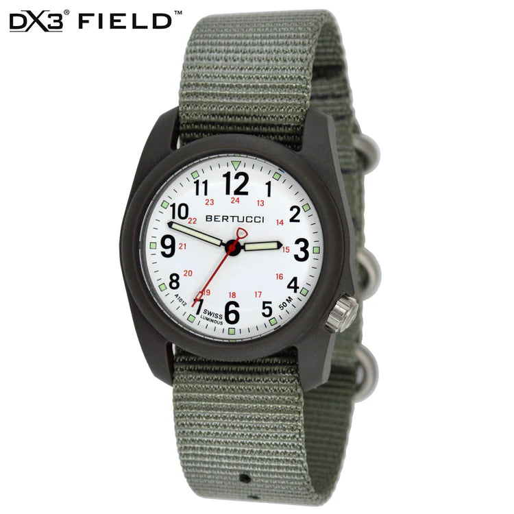 Bertucci DX3 Field Watch white dial olive nylon strap