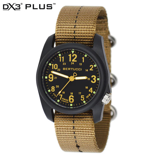 BERTUCCI 11041 DX3 Field Resin Dash-Striped Drab Khaki Nylon Strap Black Dial Watch