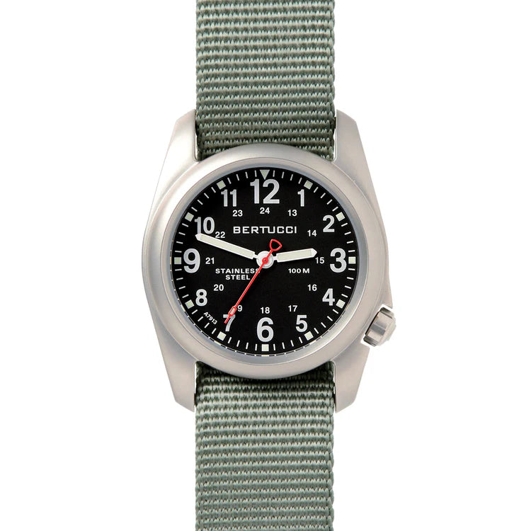 Bertucci A-2S Field Watch 40mm – Black Dial, Defender Drab Nylon Band