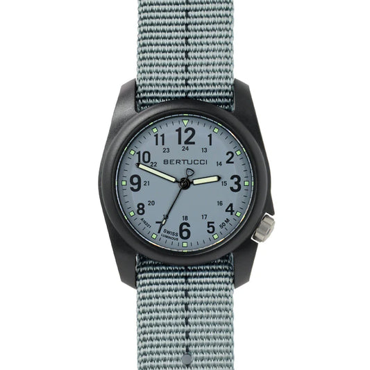 Bertucci DX3 Plus field watch 40mm vintage drab nylon strap black dial