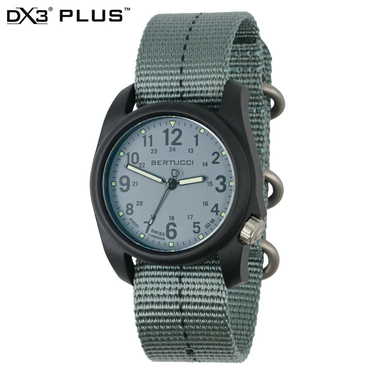 Bertucci DX3 Plus field watch 40mm vintage drab nylon strap black dial
