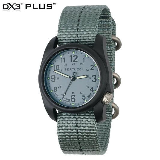 Bertucci DX3 Plus field watch 40mm vintage drab nylon strap black dial