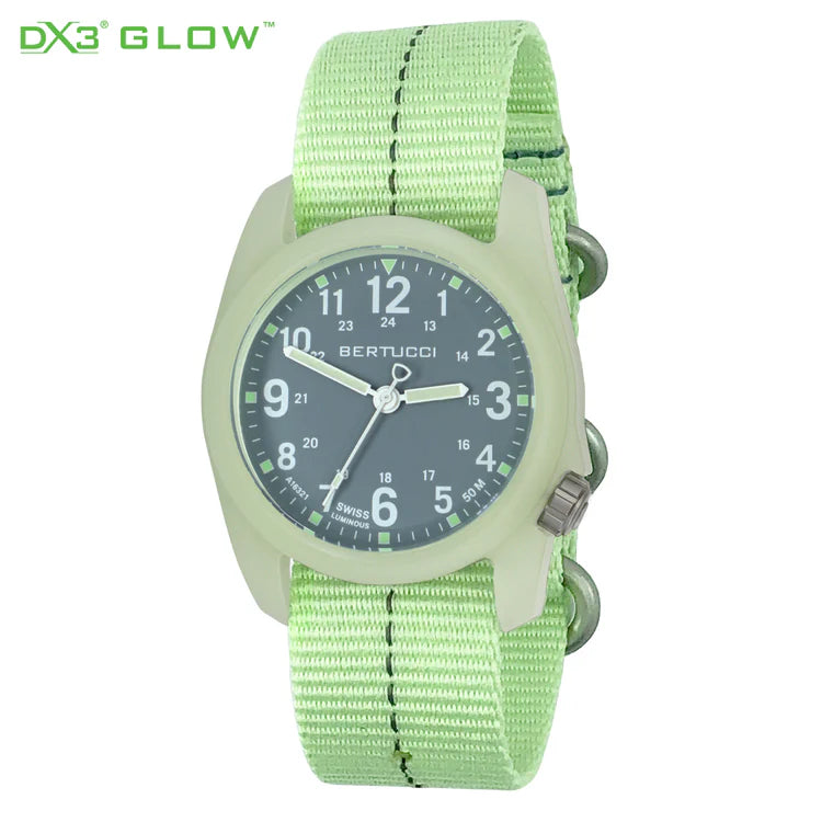 Bertucci DX3 Glow Field Watch 40mm – White Dial, Vintage Drab Nylon Strap