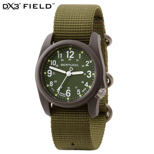 BERTUCCI DX3 Field Watch| Olive Dial and Forest Nylon Band | Matte Finish | 4 Year Battery Life | 50 M Water Resistance