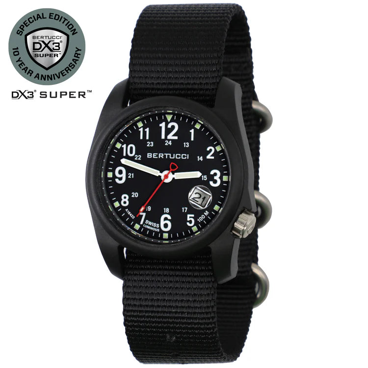 Bertucci DX3 SUPER Field Watch 40mm – Black Dial, Black B-Type Nylon Band