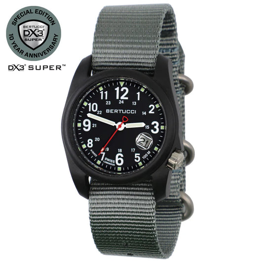BERTUCCI DX3 Field Watch | Vintage Drab Nylon Band | Swiss Super Luminous Technology | Innovative Design, Durable Build, Light Weight Comfort | 11201