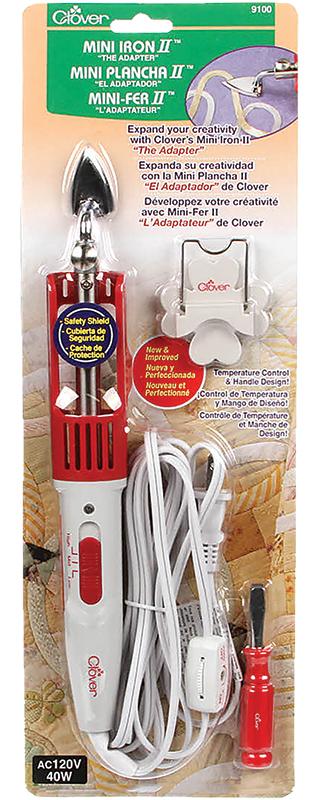 Clover Mini Iron II The Adapter 9101 small craft iron with interchangeable pie-shaped tip for quilting and applique
