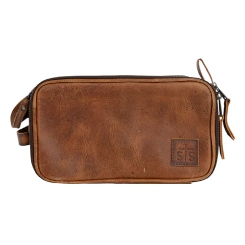 STS Ranchwear Men's Premium Full Grain Leather Oiled Waxed Pocketed Tucson Double Zip Shave Kit Bag with 2 Mesh Zip Slots, 1 Interior Zip Pocket, 2 Mesh Interior Side Pockets by STS Ranchwear in 1 Interior Zip Pocket, 2 Mesh Interior Side Pockets