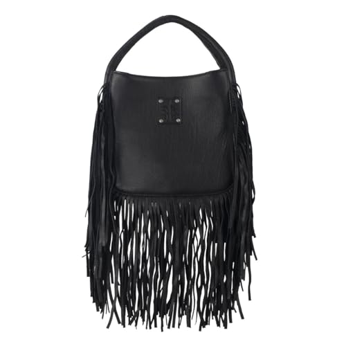 STS Ranchwear Women's Buffalo Leather Indie Sugar Satchel Bag with Removable/Adjustable Crossbody Strap & Fringe Accent, Black by STS Ranchwear in Black