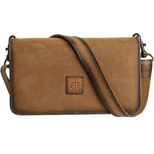 STS Ranchwear Baroness Evie Organizer Genuine Full Grain Leather Versatile Women's Crossbody Bag - 9.5" W x 5" H x 1.75" D by STS Ranchwear in Distressed Brown