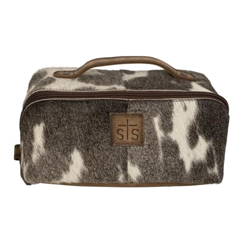 STS Ranchwear Women's Genuine Full Grain Leather Cowhide Elise Makeup Bag - Portable Durable Compact Travel Zipper Handbag Organizer Bag by STS Ranchwear in Brown