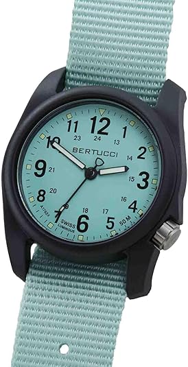 BERTUCCI DX3 Field Watch with sage green dial, matte black 40 mm Unibody case, and sage nylon B-Type band

