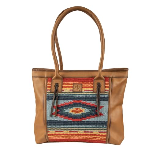 STS Ranchwear Chaynee Valley Serape Collection Large Leather Multiple Pockets Western Style Tote Bag, Multi by STS Ranchwear in Multi