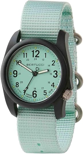 BERTUCCI DX3 Field Watch with sage green dial, matte black 40 mm Unibody case, and sage nylon B-Type band

