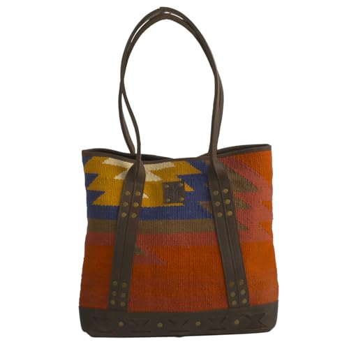 STS Ranchwear Full Grain Leather Accents Dual Handles Zipped Top Crimson Sun Tote Handbag, Matte Natural Chocolate by STS Ranchwear in Matte Natural Chocolate