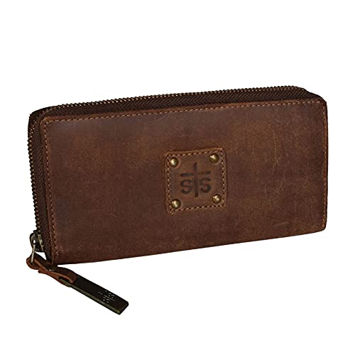 STS Ranchwear Women's Distressed Brown Leather Baroness Bi-fold Zip Wallet by STS Ranchwear in Brown