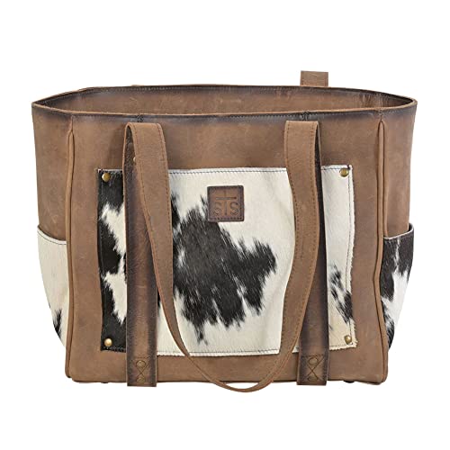 STS Ranchwear Women's Cowhide Trinity Tote Durable Spacious Leather Brown Bag with Various Pockets by STS Ranchwear in Tornado / Cowhide