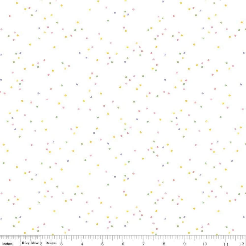 Riley Blake Blossoms On White In Color Spring, Fabric by the Yard