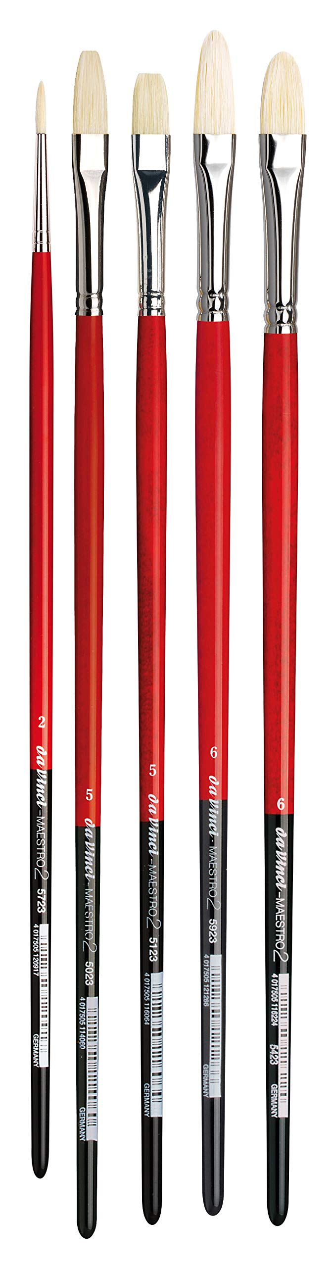 da Vinci Oil & Acrylic Series 4240 Maestro 2 Oil Brush Set, Hog Bristle with Red Handles, 5 Brushes (Series 5023, 5123, 5423, 5923, 5723) - da Vinci art supplies product photo