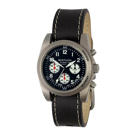 BERTUCCI Mens A-11T Americana Black Dial Matte Horween Analine Latigo Leather Band Chronograph Watch