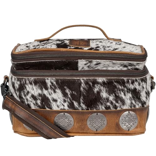 STS Ranchwear Vaquero Glamour STS-34330 Makeup Bag - Spacious Zip Around Unique Full Grain Leather Cowhide Cosmetic Organizer with 2 Compartments by STS Ranchwear in multi