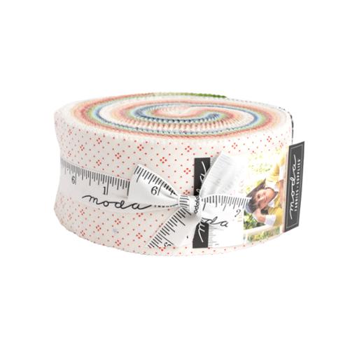 Moda Fabrics Eyelet Jelly Roll 20488JR roll of 2.5 inch 100% cotton quilting strips from the Eyelet collection
