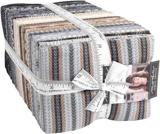 Moda Farmhouse Flannels III fat quarter bundle 49270ABF by Primitive Gatherings with 37 folded 100% cotton flannel pieces in rustic farmhouse plaids and textures
