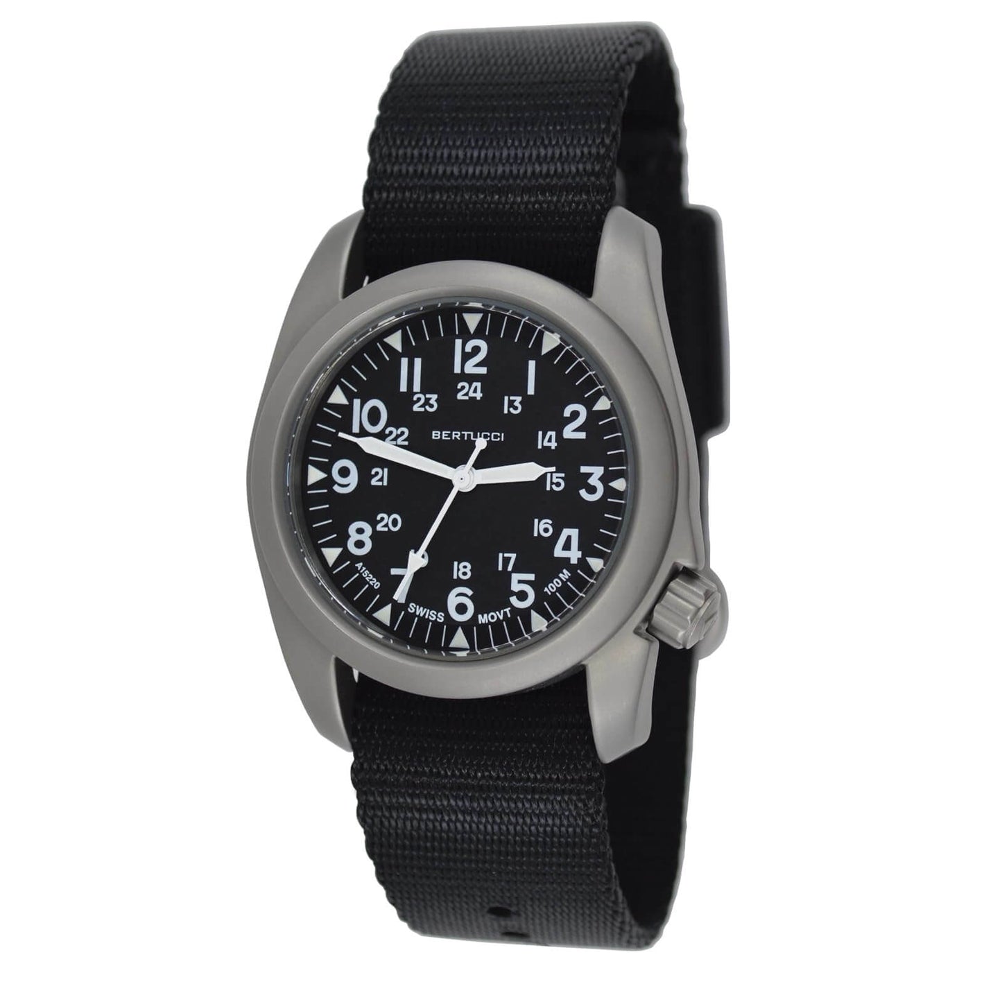 BERTUCCI A-2S Vintage™ Black Dial, Black Comfort-Webb™ Band | 40mm Stainless Steel Case