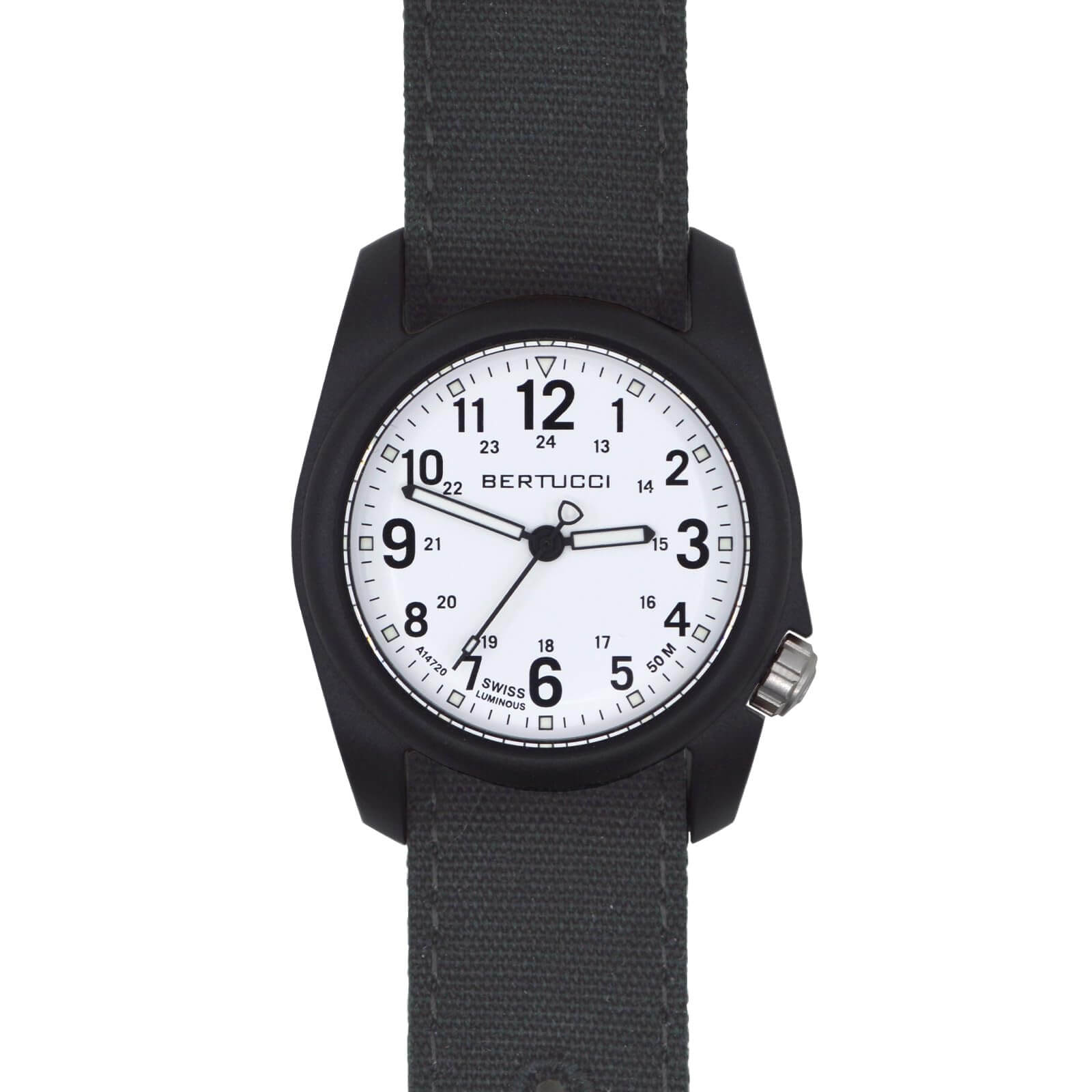 BERTUCCI Mens DX3 Black Comfort Canvas Band White Analog Dial Quartz Watch