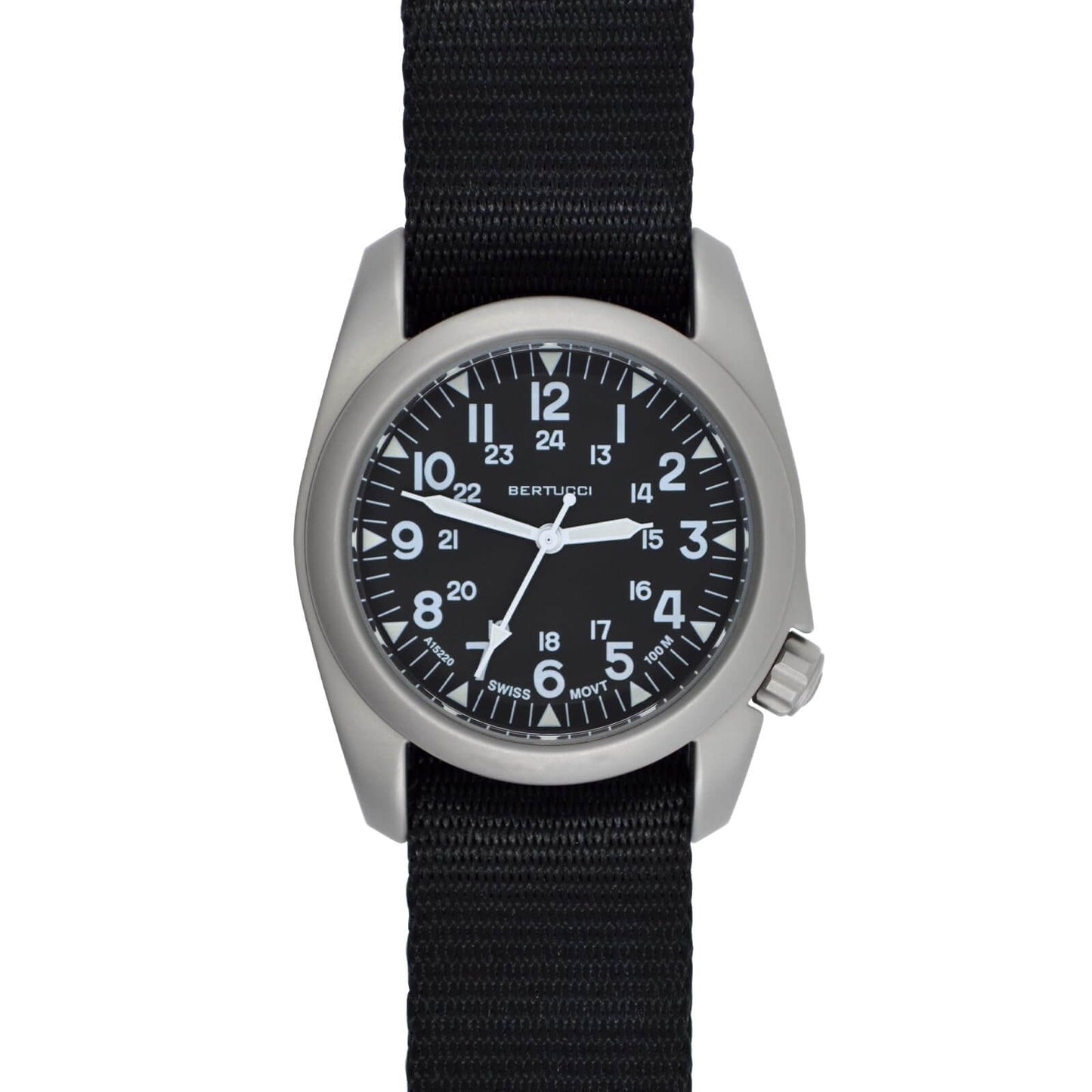 BERTUCCI A-2S Vintage™ Black Dial, Black Comfort-Webb™ Band | 40mm Stainless Steel Case