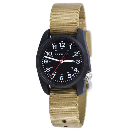 Bertucci A-1R Field Comfort 10502 Mens Khaki Nylon Band Black Quartz Dial Watch