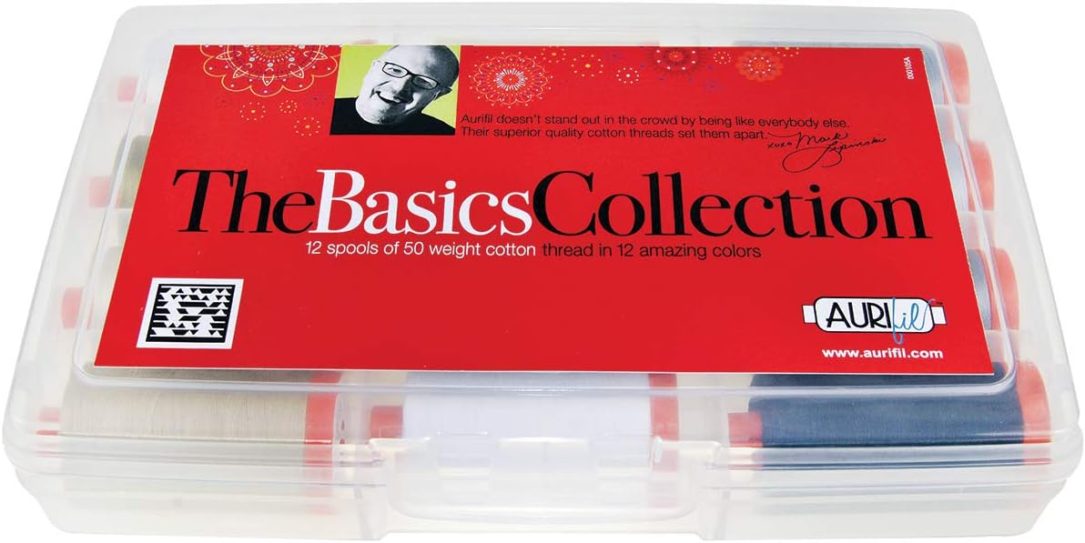 Aurifil 50wt cotton thread set assorted colors
Aurifil Mark Lipinski Basics Collection thread spools
Aurifil quilting thread set 12 spools