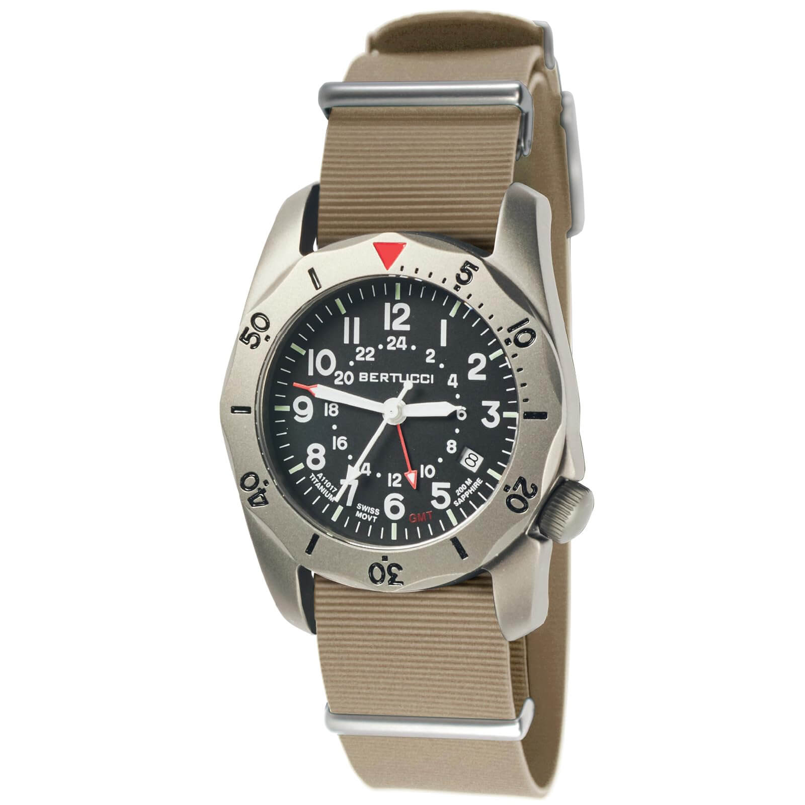 Bertucci 40mm Titanium Field Watch A-2TR Field Pro™ 12132 black dial Bertucci Khaki™ Italian Rubber NATO band