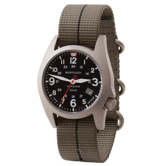 Bertucci A-7TS RETROSPEC™ Solar Black Dial, Ghost Gray™ w/ Black Pro-Stripe™ 41mm Titanium Watch