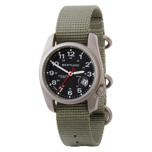 BERTUCCI A-1S Super Field™ - Black Dial w/ Defender Drab Nylon Band | 36mm Stainless Steel Case